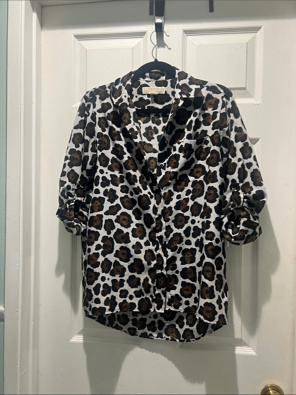 Michael Kors Leopard Print Button-Down Shirt - White, Brown, Black